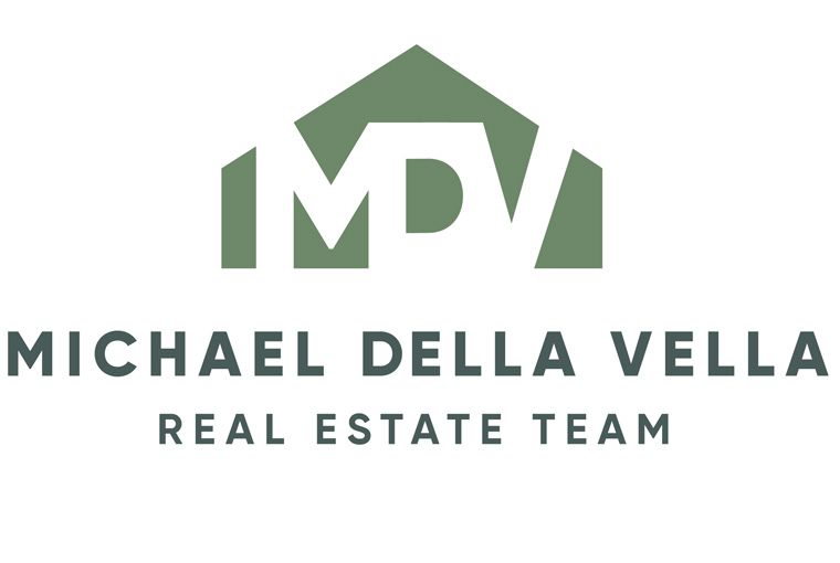 Logo of Michael Della Vella Real Estate Team, featuring the stylized initials 'MDV' forming a house shape. Displayed in the sponsorship section of the Westlake Bay Village Rotary Art Fest website.