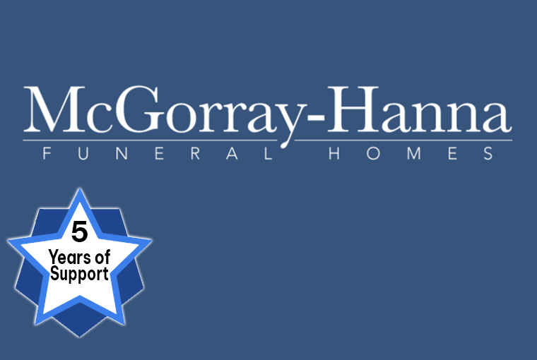 McGorray-Hanna Funeral Homes logo on blue background with badge reading '5 Years of Support'.