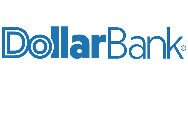 Dollar Bank logo with blue text and stylized 'D' featuring concentric circles.