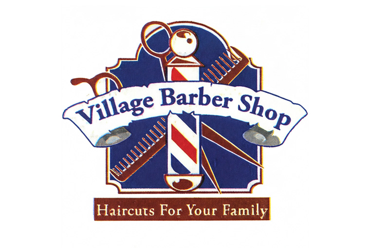 Village Barber Shop Village Barber Shop logo featuring a classic red, white, and blue barber pole with scissors and combs, and the text “Village Barber Shop” and “Haircuts For Your Family.”